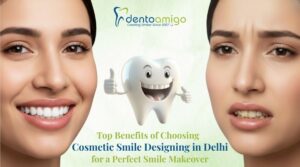 Before and after smile image showing results of Cosmetic Smile Designing in Delhi at Dentoamigo Dental Clinic.